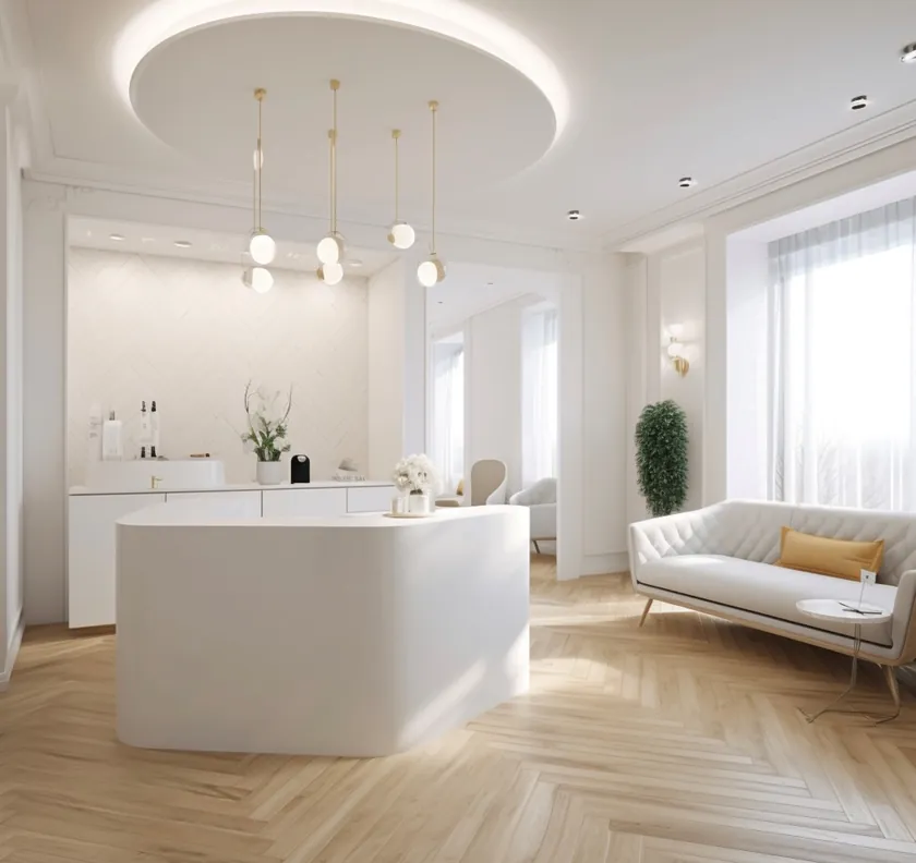 Recepción luminosa de una clínica estética